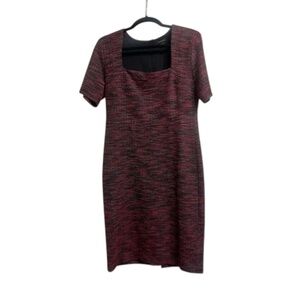 Ann Taylor Tweed Square Neck Sheath Dress, Gold Exposed Zipper, Size 8